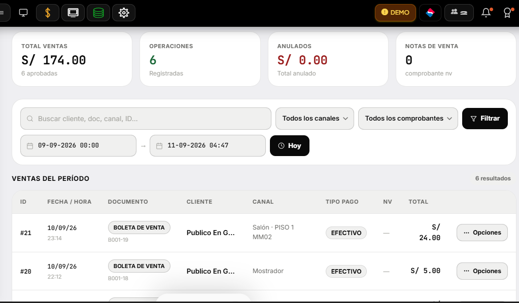 Pantalla de ventas de DetiPos