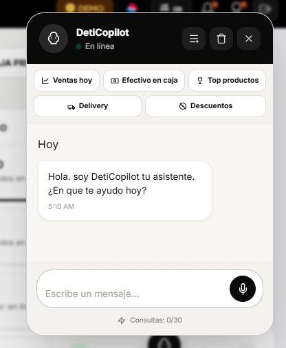 DetiCopilot IA respondiendo preguntas